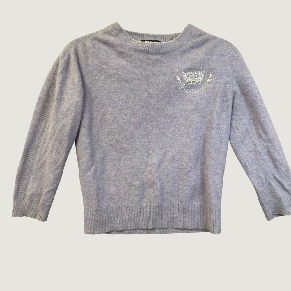 DKNY Merino Wool Angora Blend Sweater Lavender Purple Rhinestone Crown Crest‎